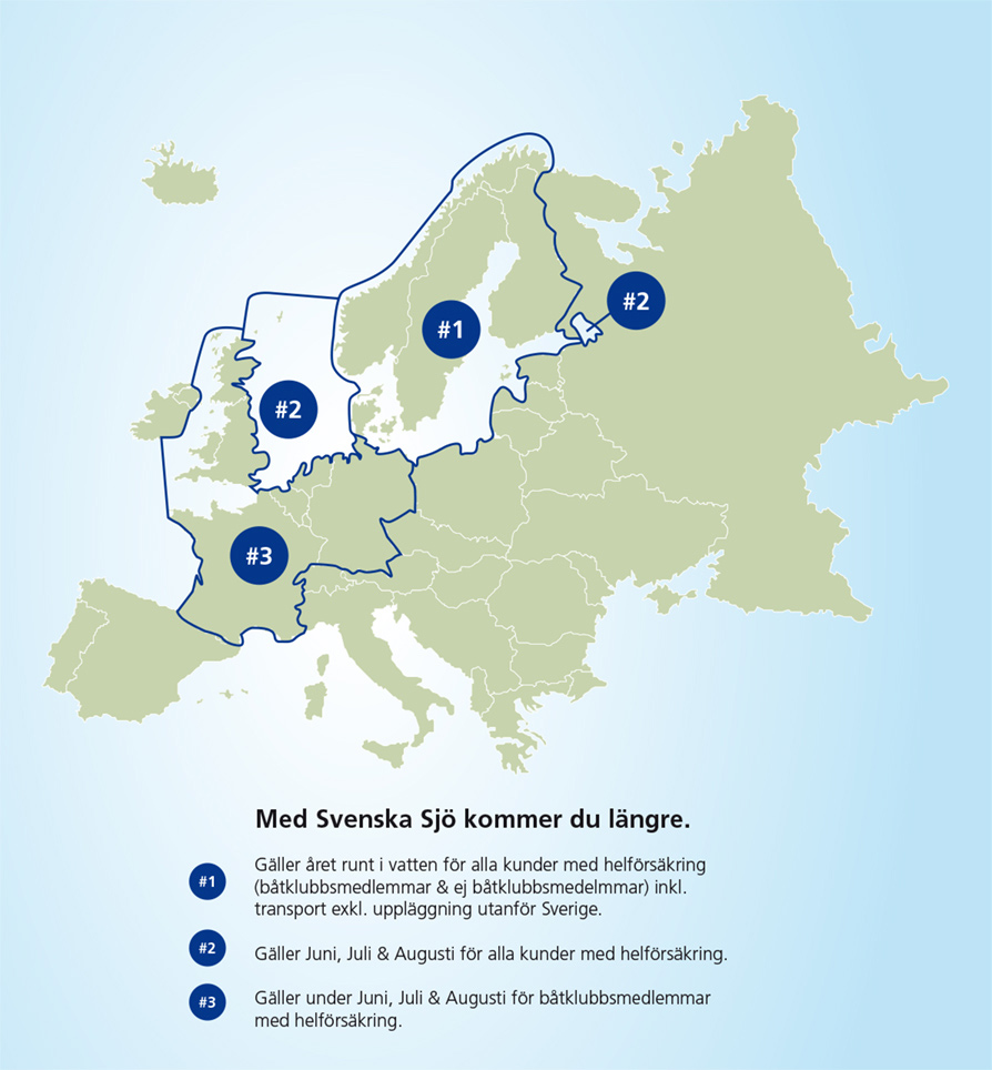 Karta över försäkringsområde för olika försäkringar hos Svenska Sjö